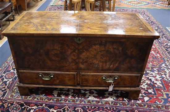An early 18th century banded burr walnut mule chest W.117cm